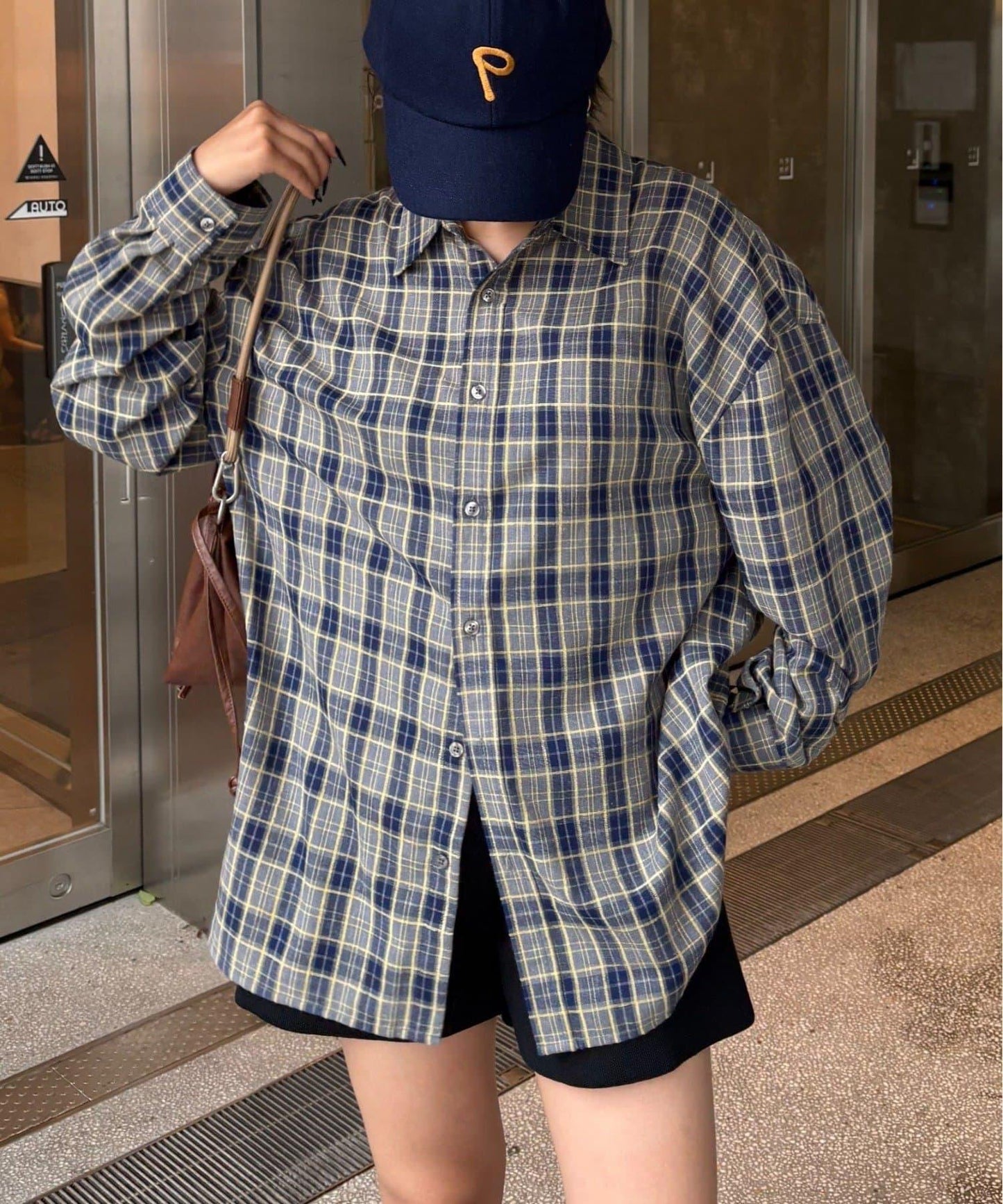 【男女通用】商場混紡長袖格子襯衫