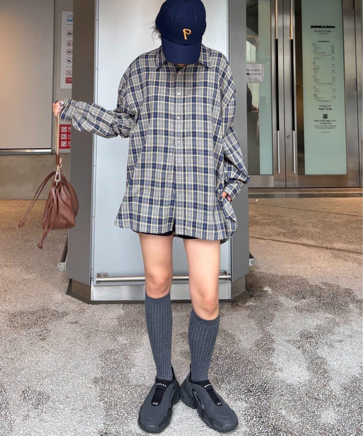 【男女通用】商場混紡長袖格子襯衫