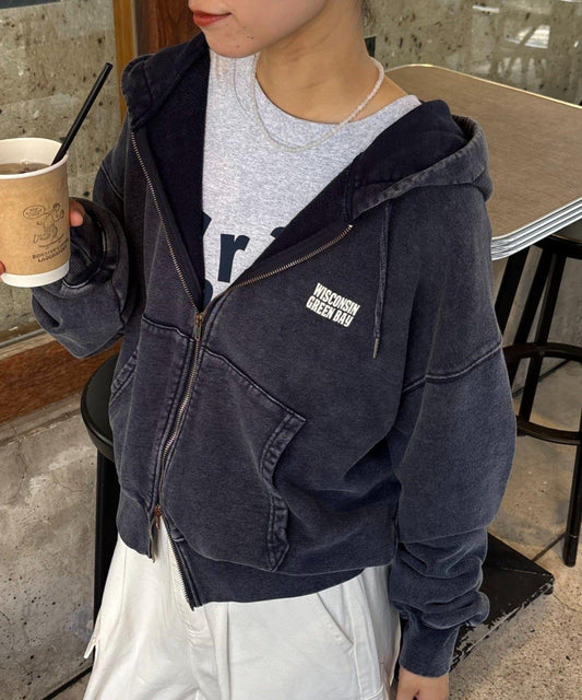 【男女通用】酸洗標誌拉鍊衛衣