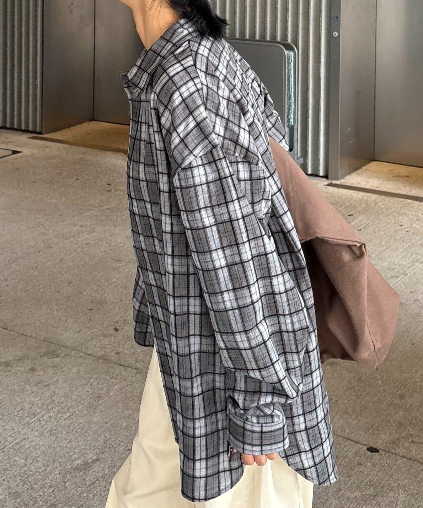 【男女通用】商場混紡長袖格子襯衫