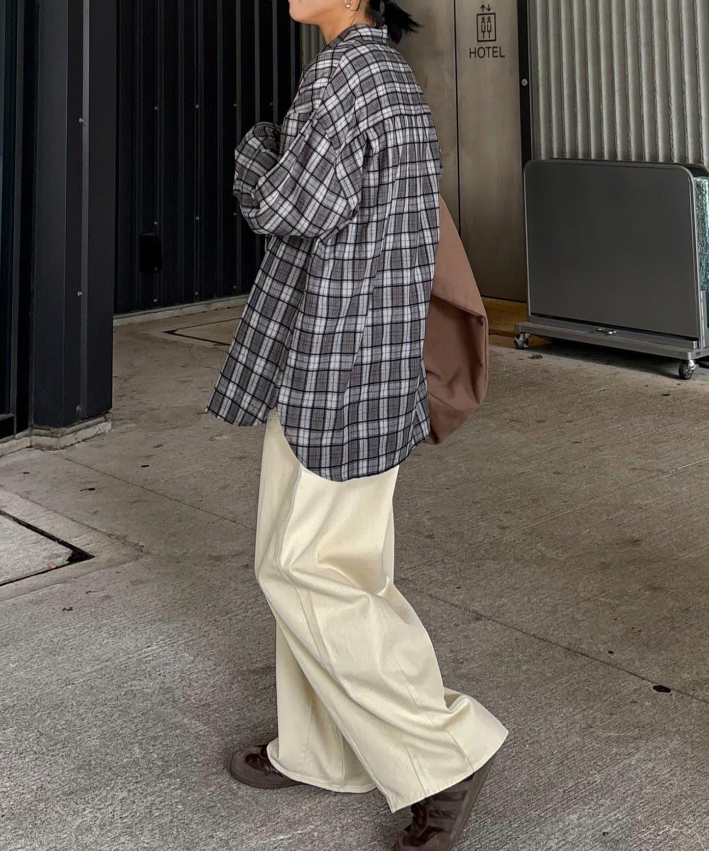 【男女通用】商場混紡長袖格子襯衫