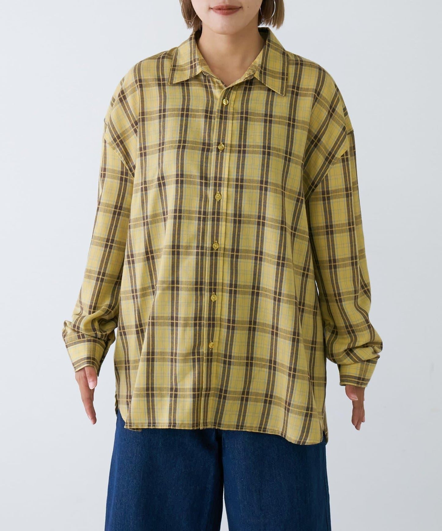 【男女通用】商場混紡長袖格子襯衫