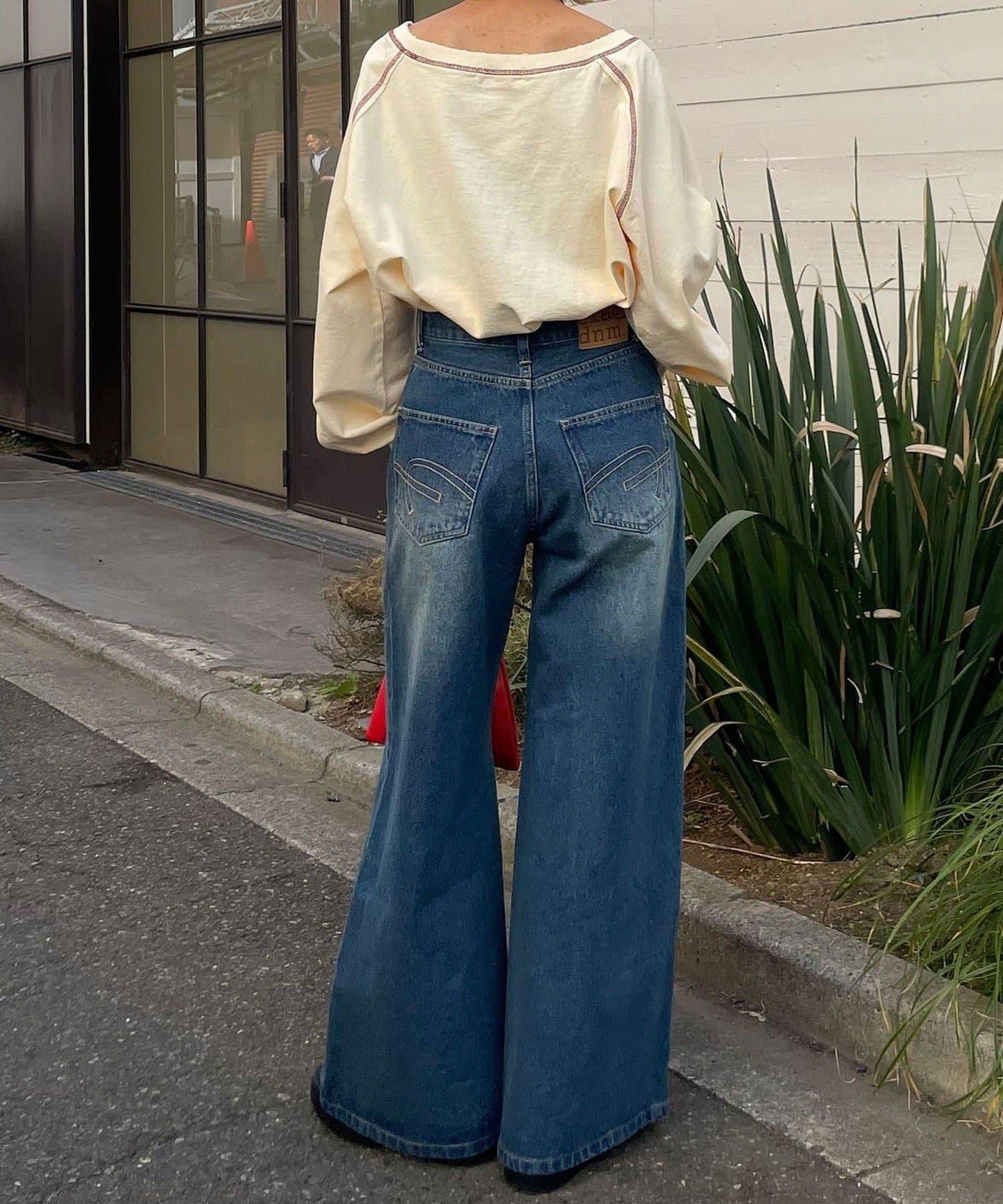 【CIAN DENIM/藍色牛仔布】分裂式前開衩寬鬆牛仔褲#002