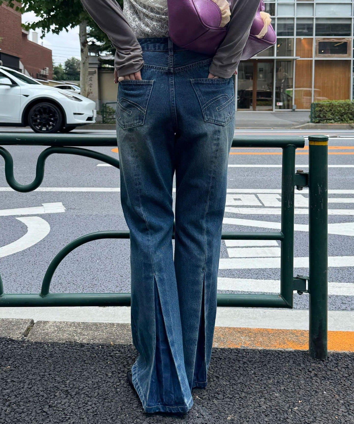 【CIAN DENIM/藍色牛仔布】褶皺喇叭牛仔褲#101