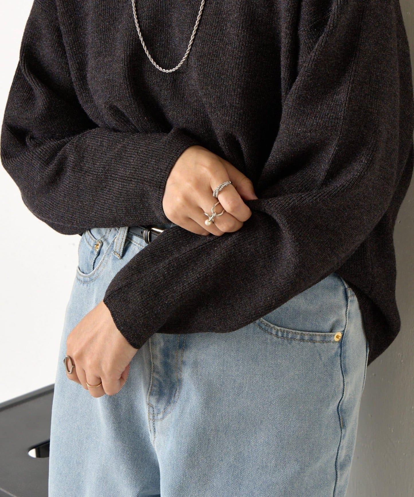 卡夫領編織V領毛衣