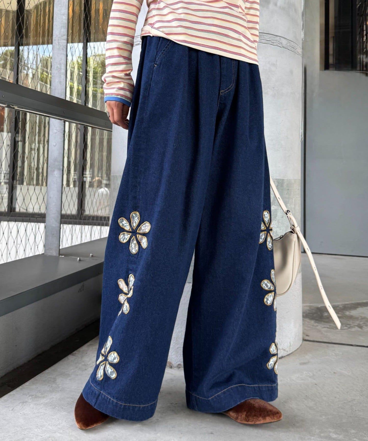 H.S蕾絲花邊寬鬆牛仔褲