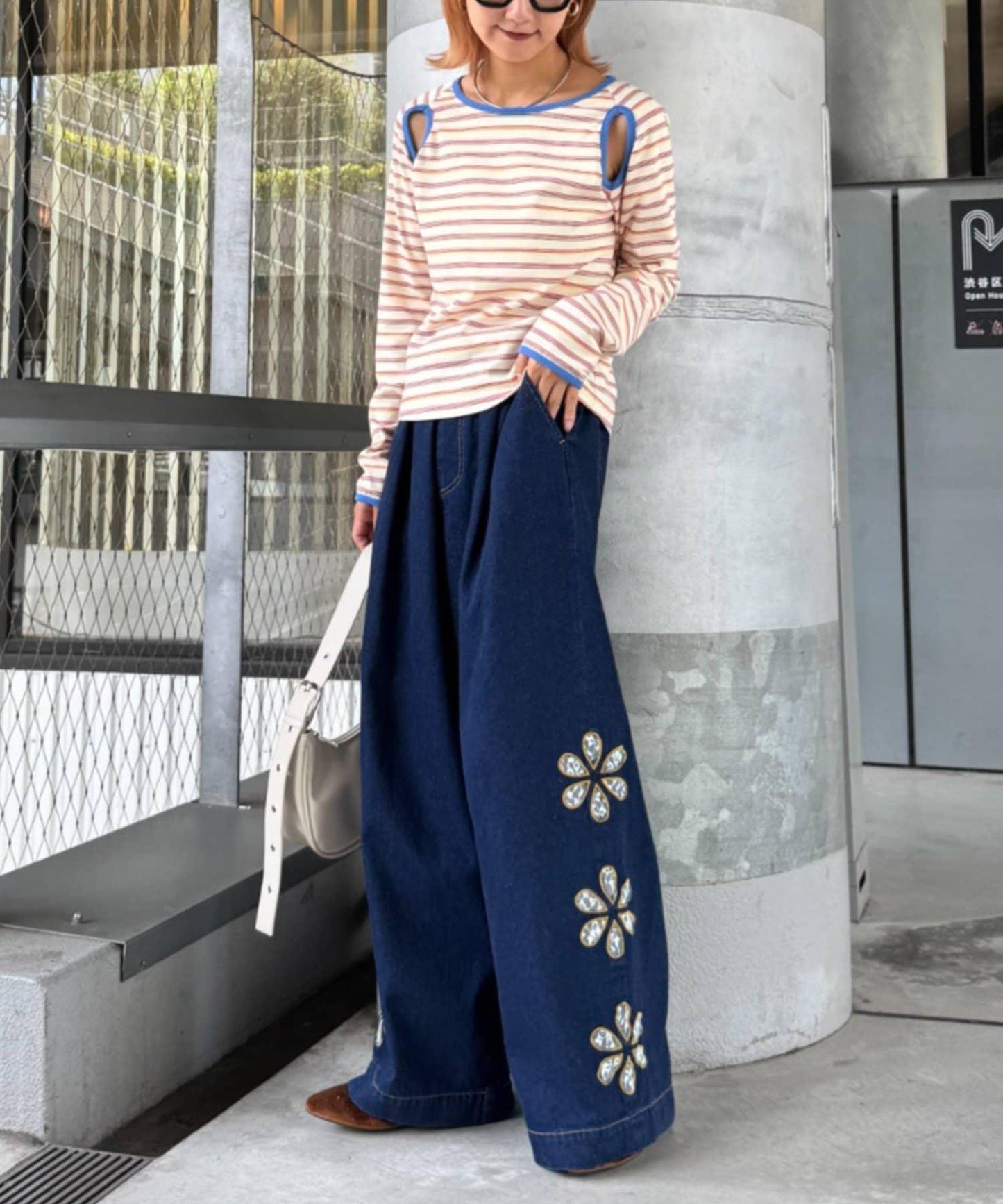 H.S蕾絲花邊寬鬆牛仔褲