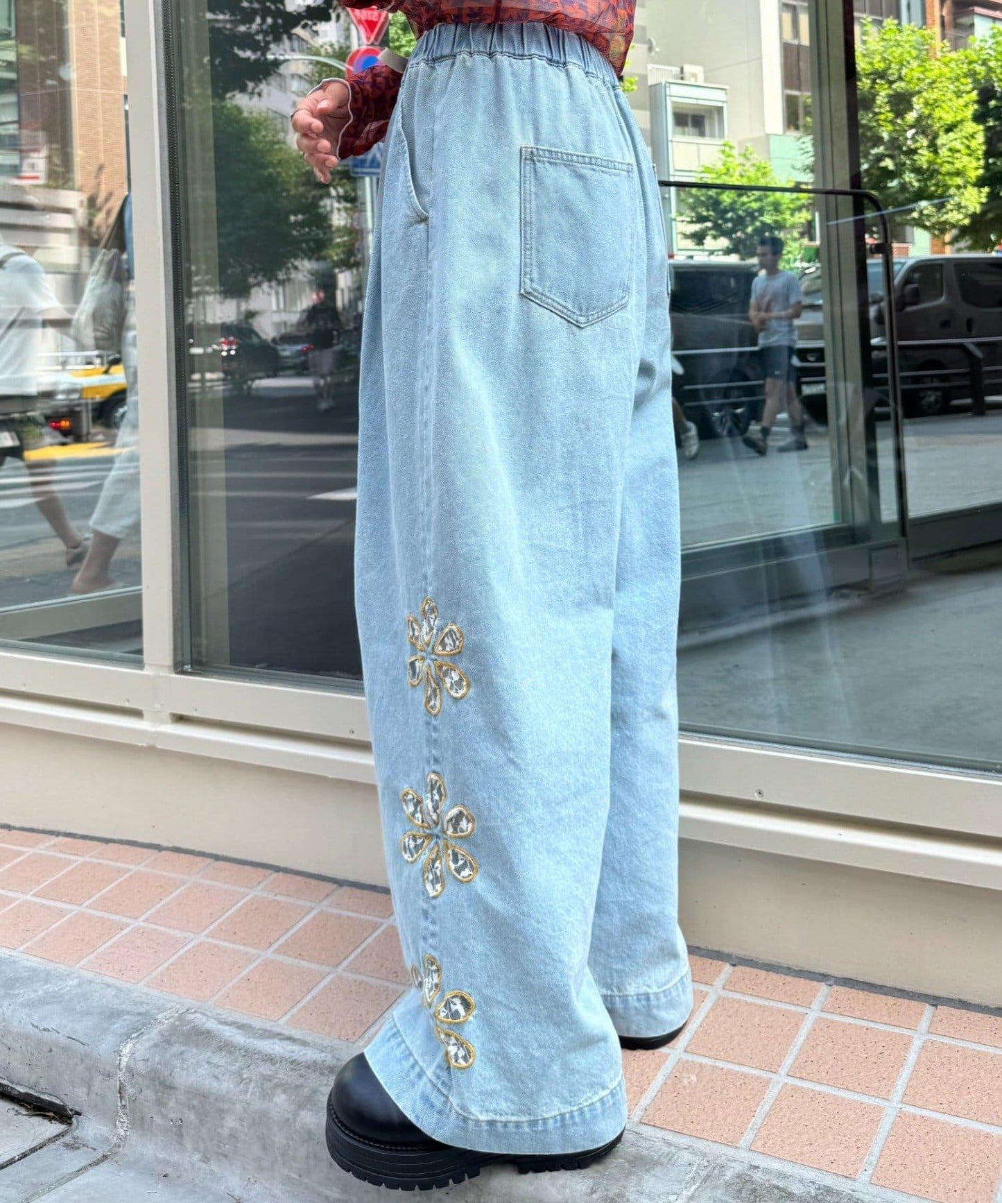 H.S蕾絲花邊寬鬆牛仔褲