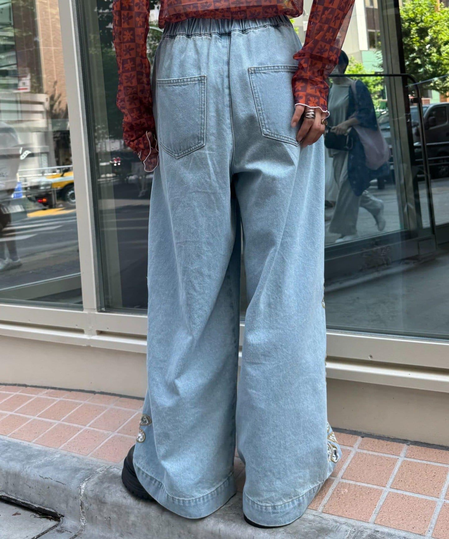 H.S蕾絲花邊寬鬆牛仔褲