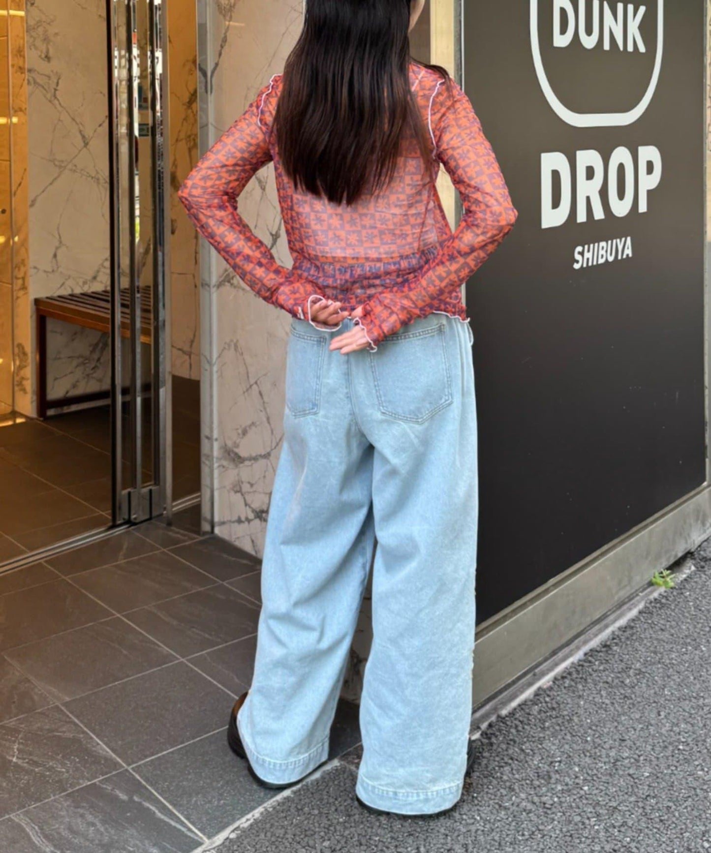 H.S蕾絲花邊寬鬆牛仔褲