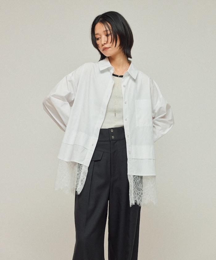 超大尺碼 蕾絲疊層襯衫