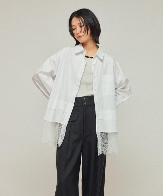 超大尺碼 蕾絲疊層襯衫