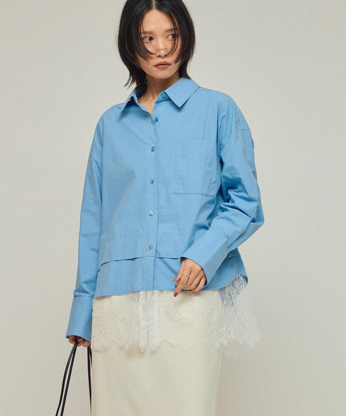 超大尺碼 蕾絲疊層襯衫