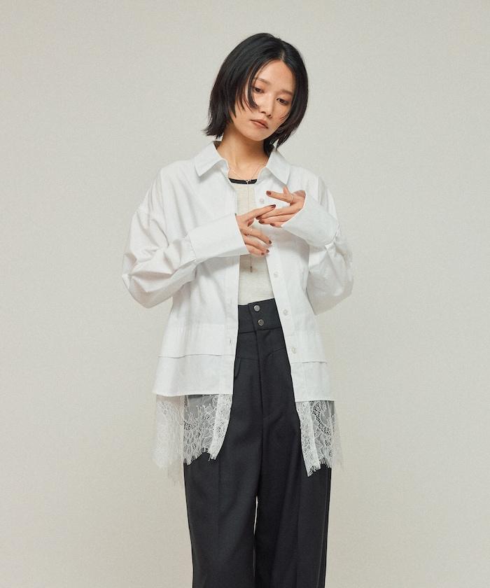 超大尺碼 蕾絲疊層襯衫