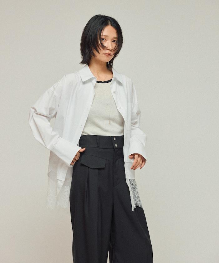 超大尺碼 蕾絲疊層襯衫