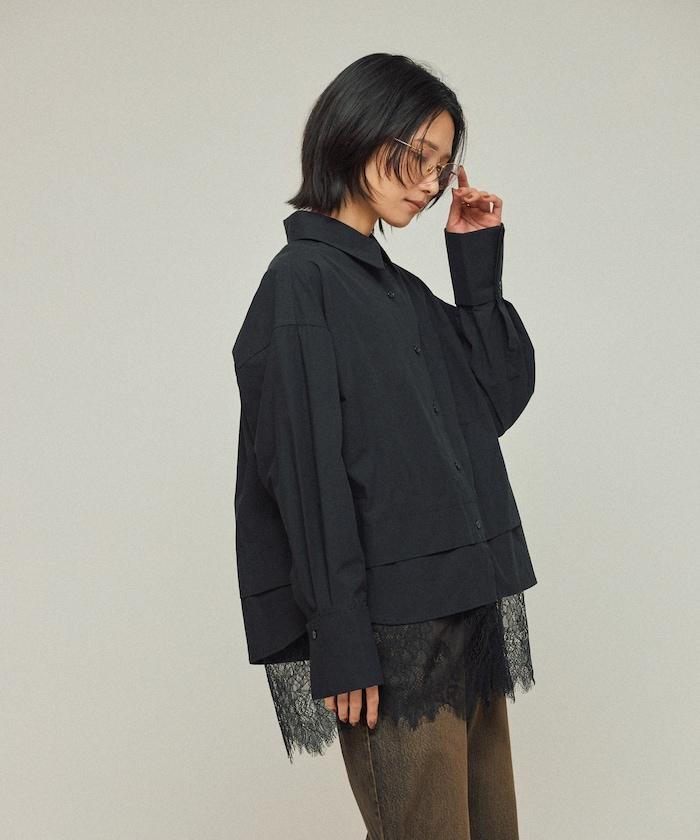 超大尺碼 蕾絲疊層襯衫