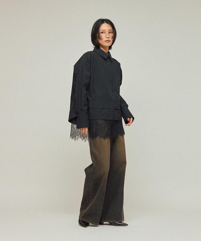 超大尺碼 蕾絲疊層襯衫