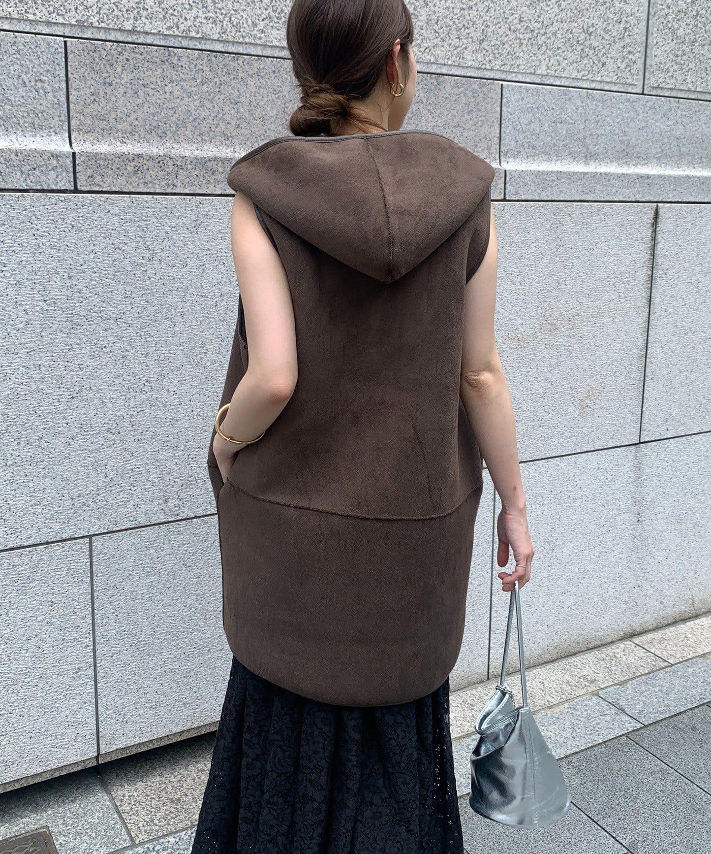 羊毛絨拼接帽T恤衫