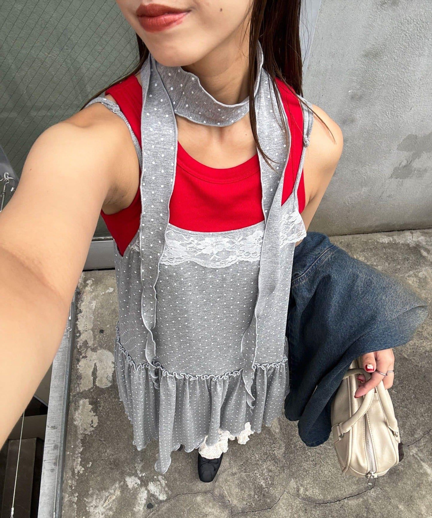 吊帶套裝圓點不對稱吊帶連衣裙