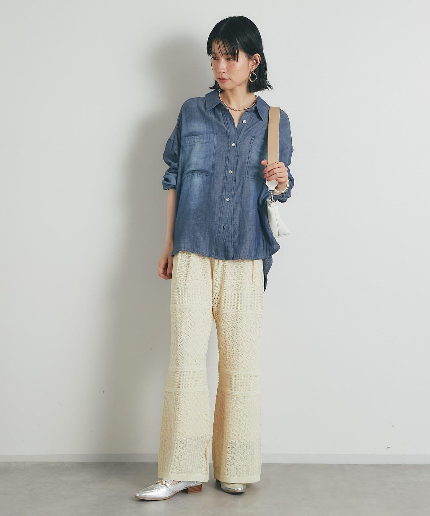 《優雅女性風》透孔圖案束腰針織褲