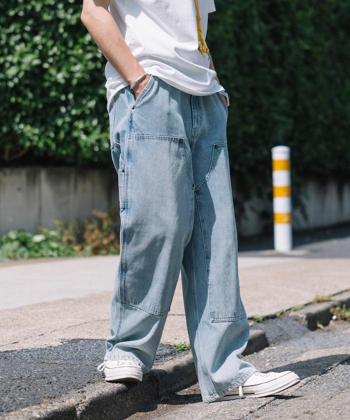 直筒版型寬鬆雙膝牛仔褲