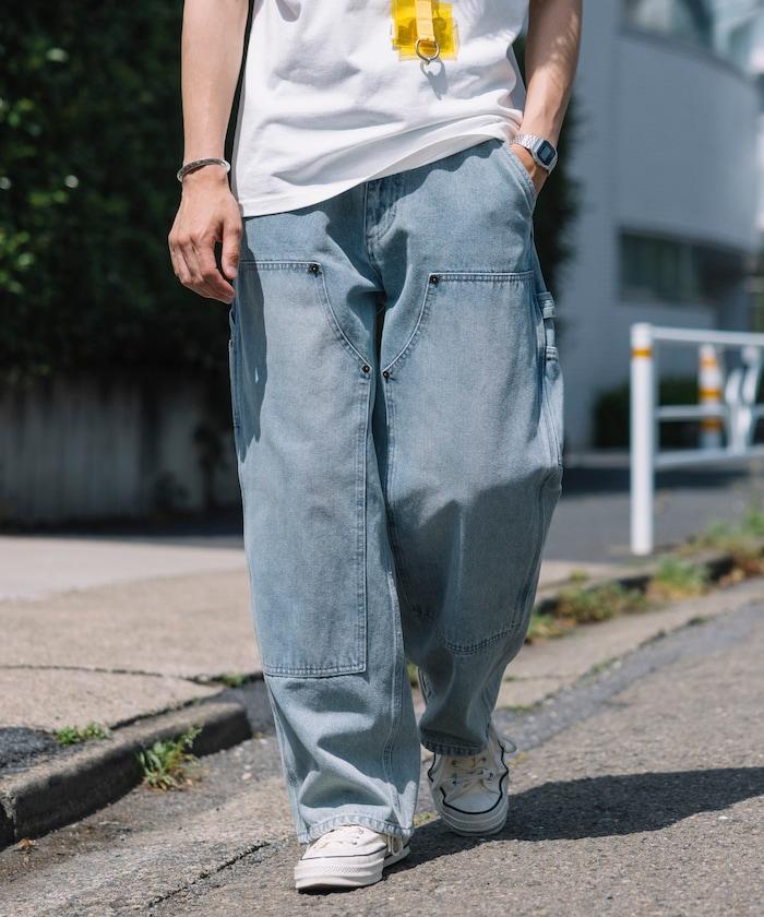 直筒版型寬鬆雙膝牛仔褲