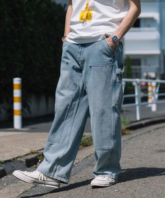 直筒版型寬鬆雙膝牛仔褲