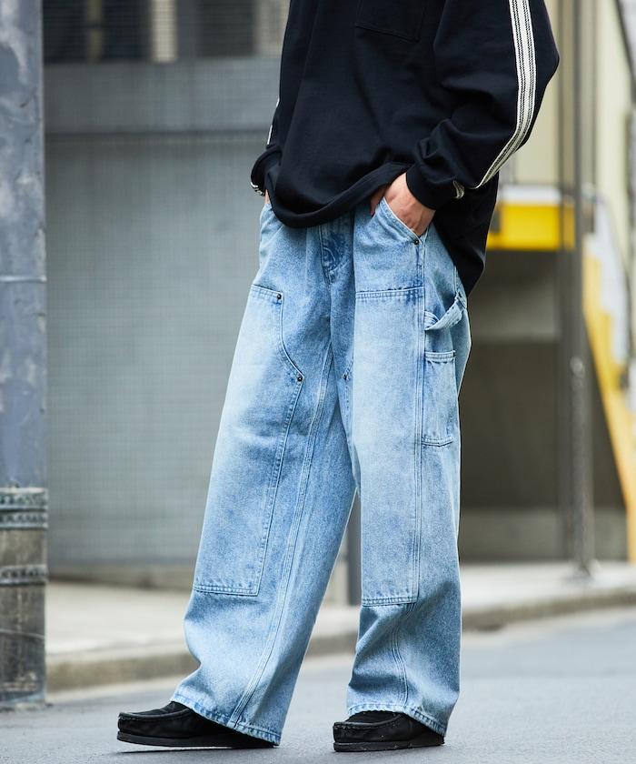 直筒版型寬鬆雙膝牛仔褲