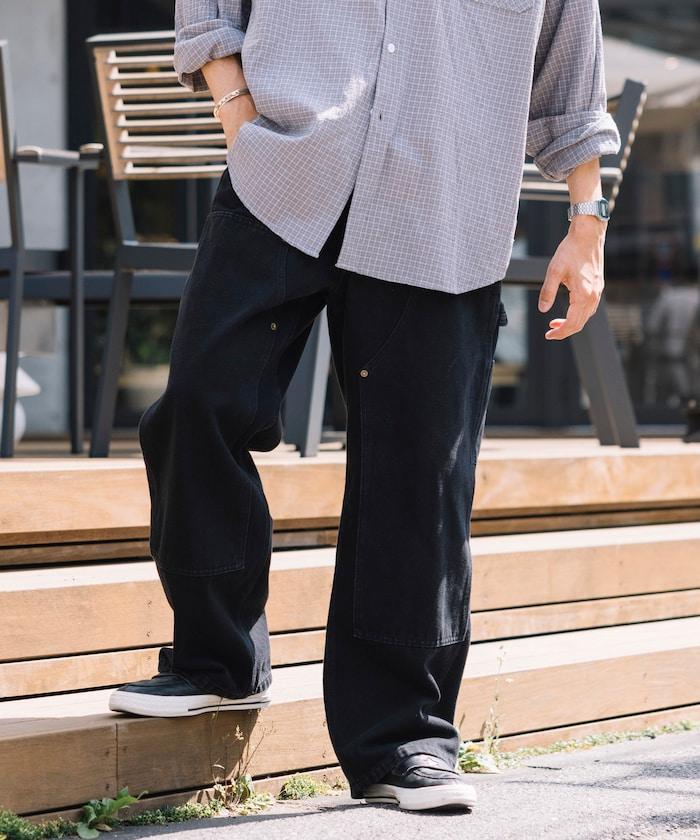 直筒版型寬鬆雙膝牛仔褲