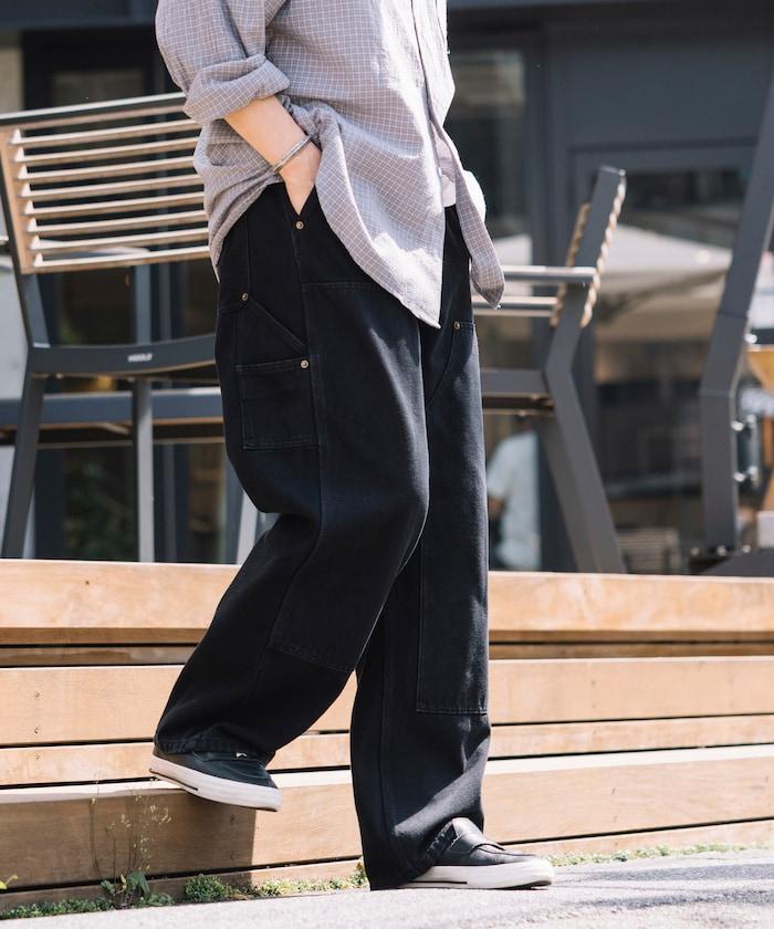 直筒版型寬鬆雙膝牛仔褲