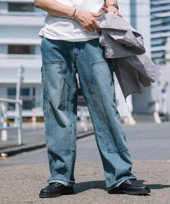 直筒版型寬鬆雙膝牛仔褲