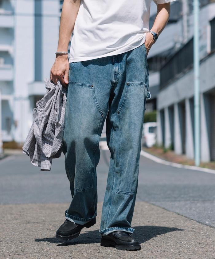 直筒版型寬鬆雙膝牛仔褲