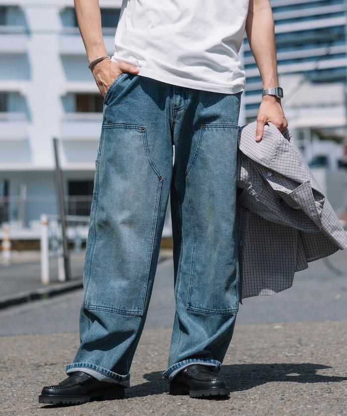 直筒版型寬鬆雙膝牛仔褲