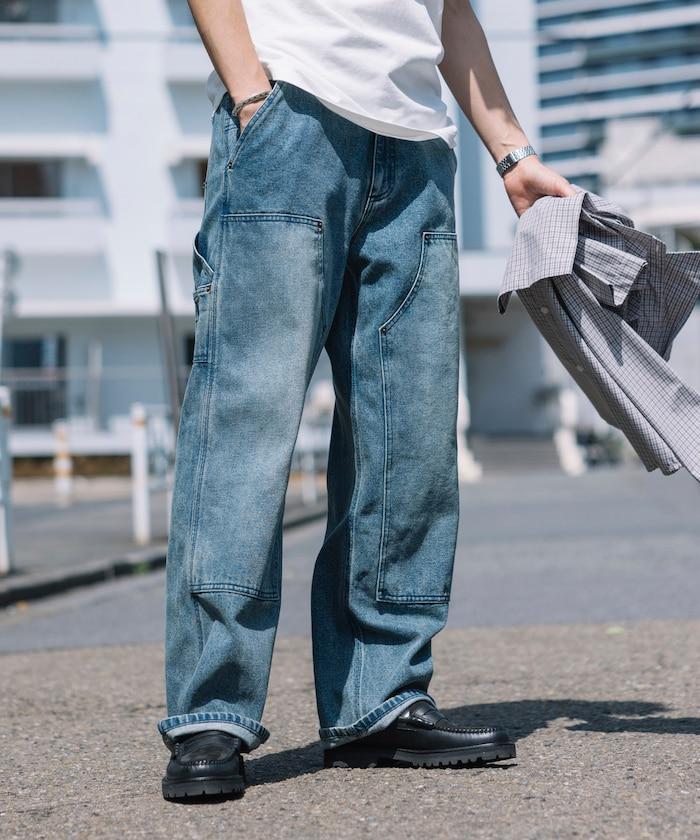 直筒版型寬鬆雙膝牛仔褲