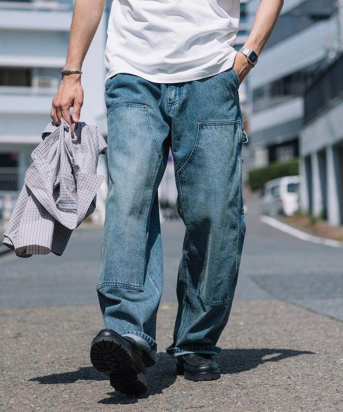 直筒版型寬鬆雙膝牛仔褲