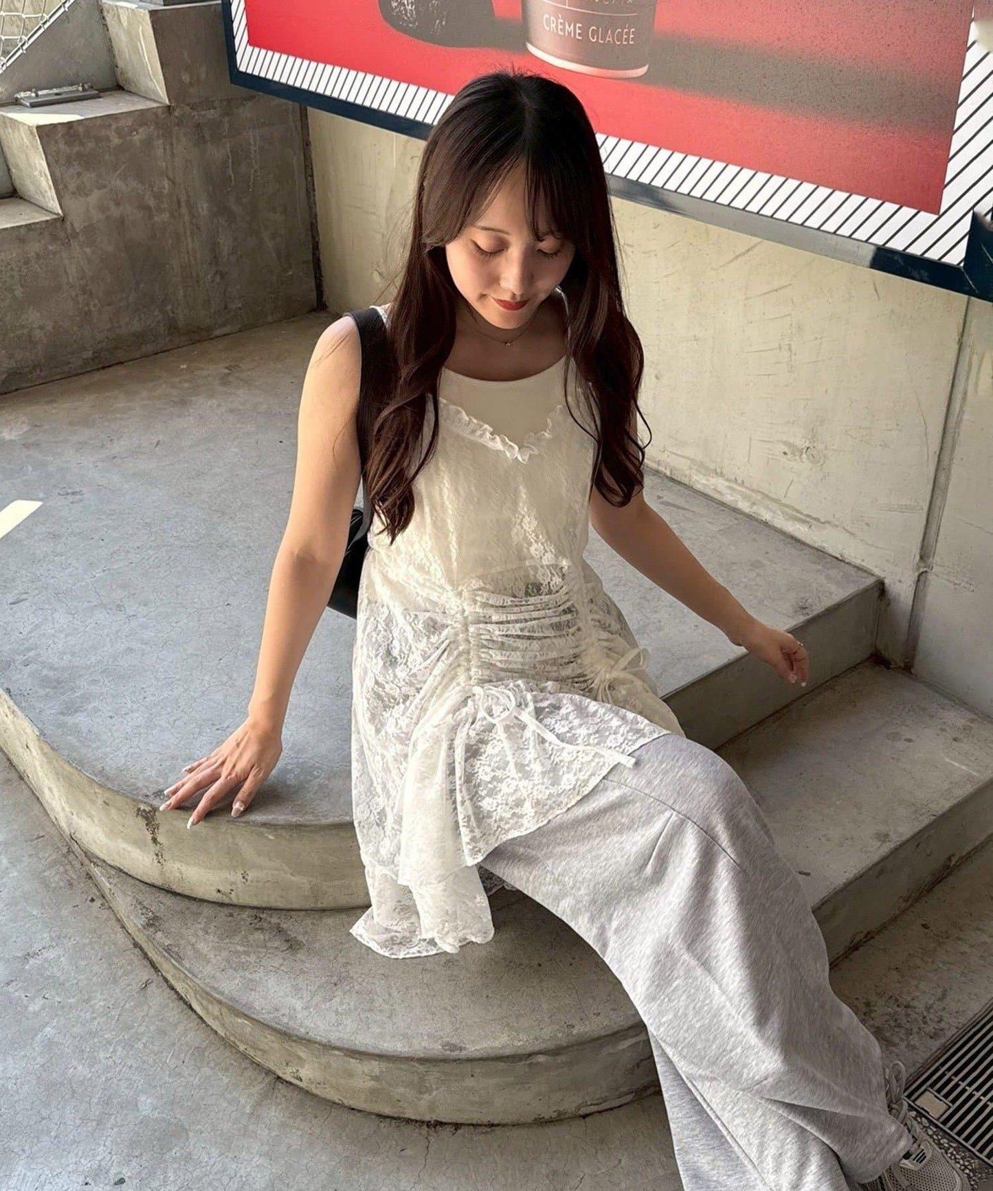 【疊穿必備!】蕾絲抽繩吊帶連衣裙