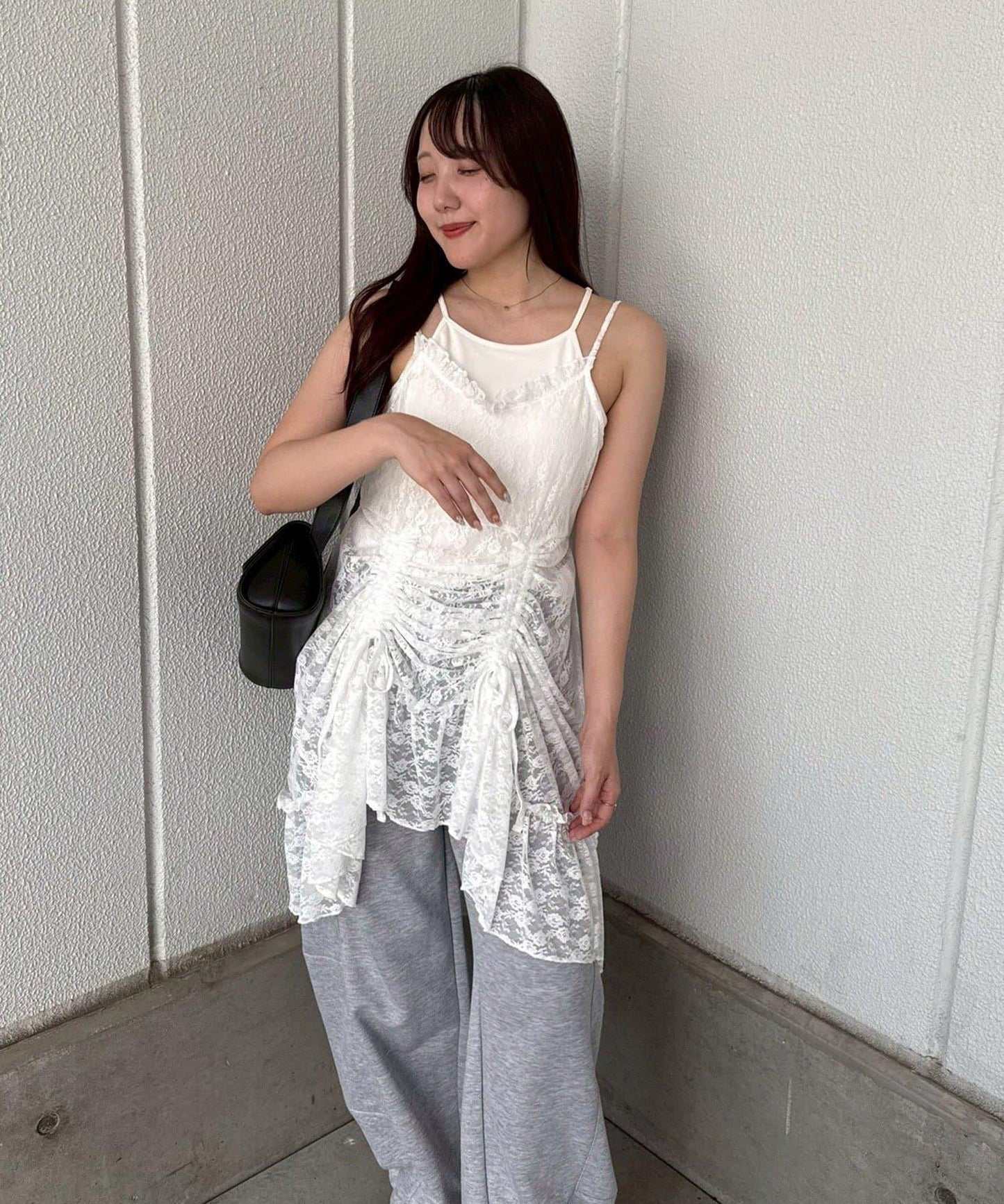 【疊穿必備!】蕾絲抽繩吊帶連衣裙