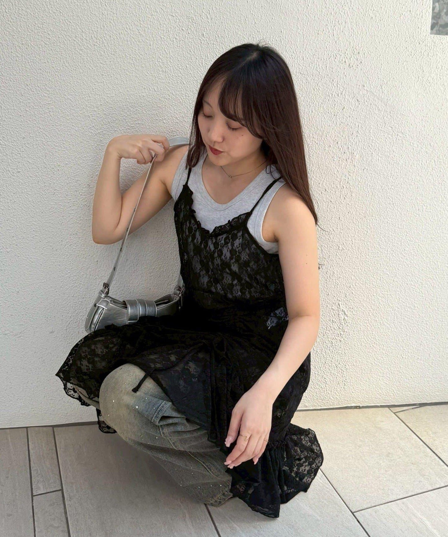 【疊穿必備!】蕾絲抽繩吊帶連衣裙