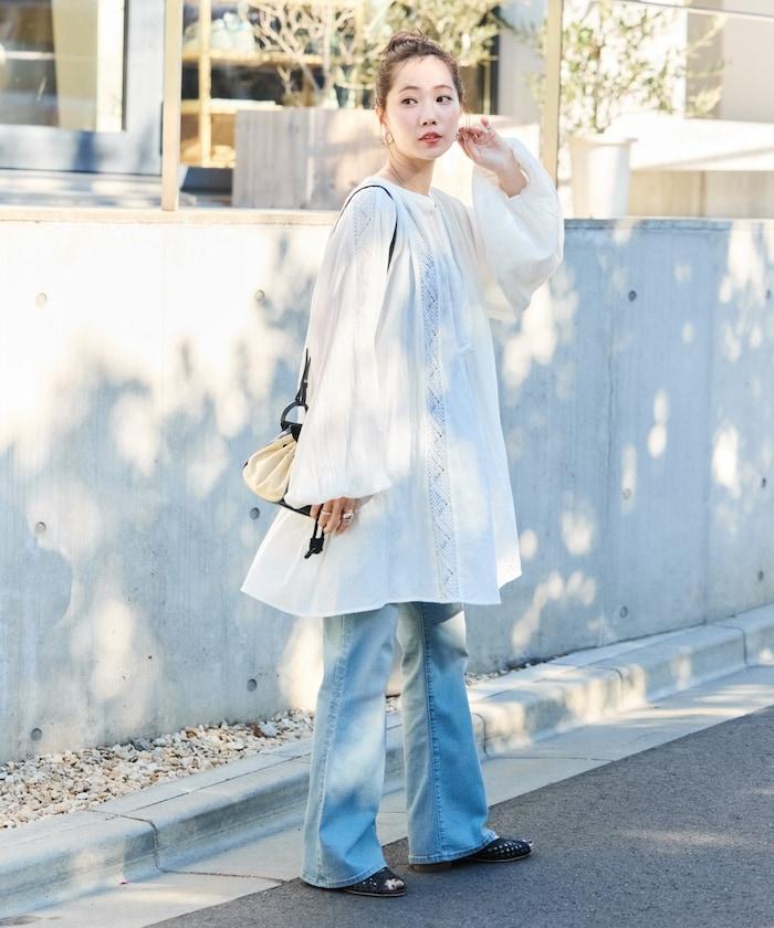 印度蕾絲褶飾長袖襯衫