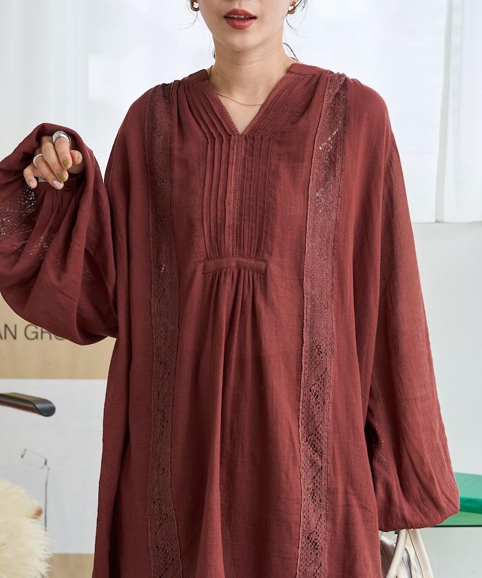 印度蕾絲褶飾長袖襯衫
