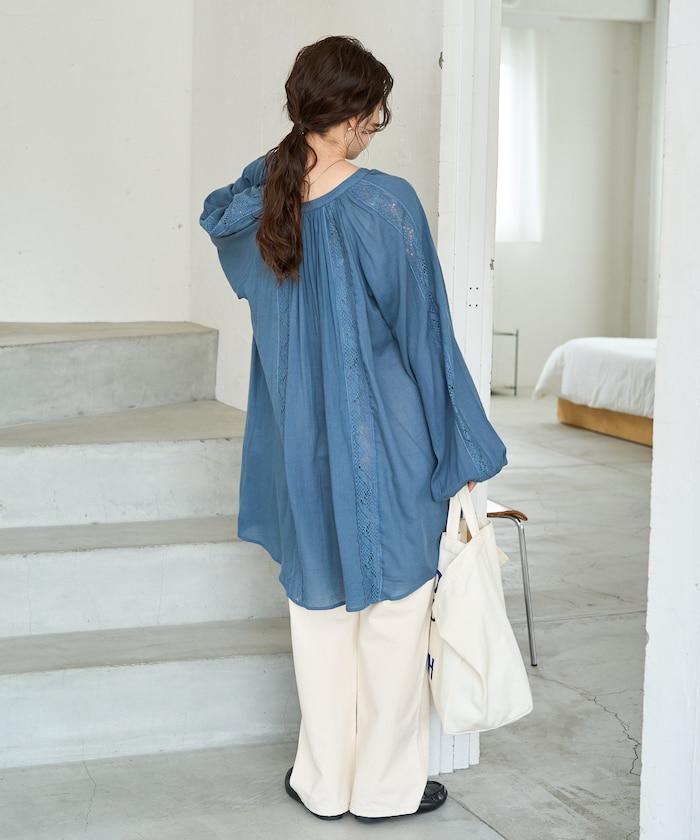 印度蕾絲褶飾長袖襯衫