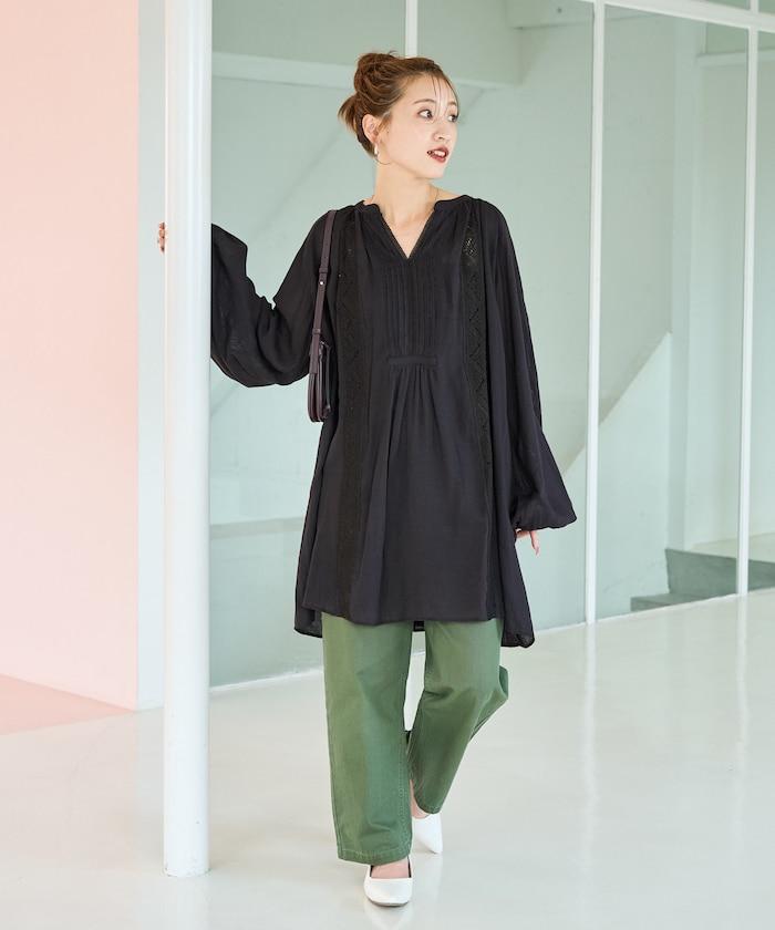 印度蕾絲褶飾長袖襯衫