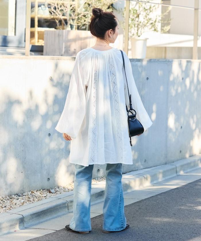 印度蕾絲褶飾長袖襯衫