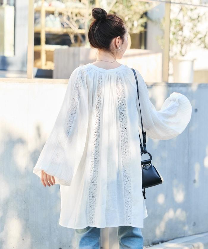 印度蕾絲褶飾長袖襯衫