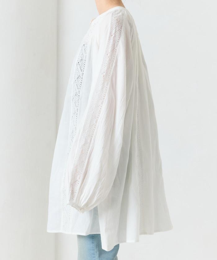 印度蕾絲褶飾長袖襯衫