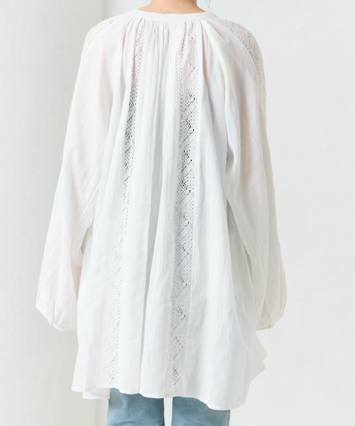 印度蕾絲褶飾長袖襯衫