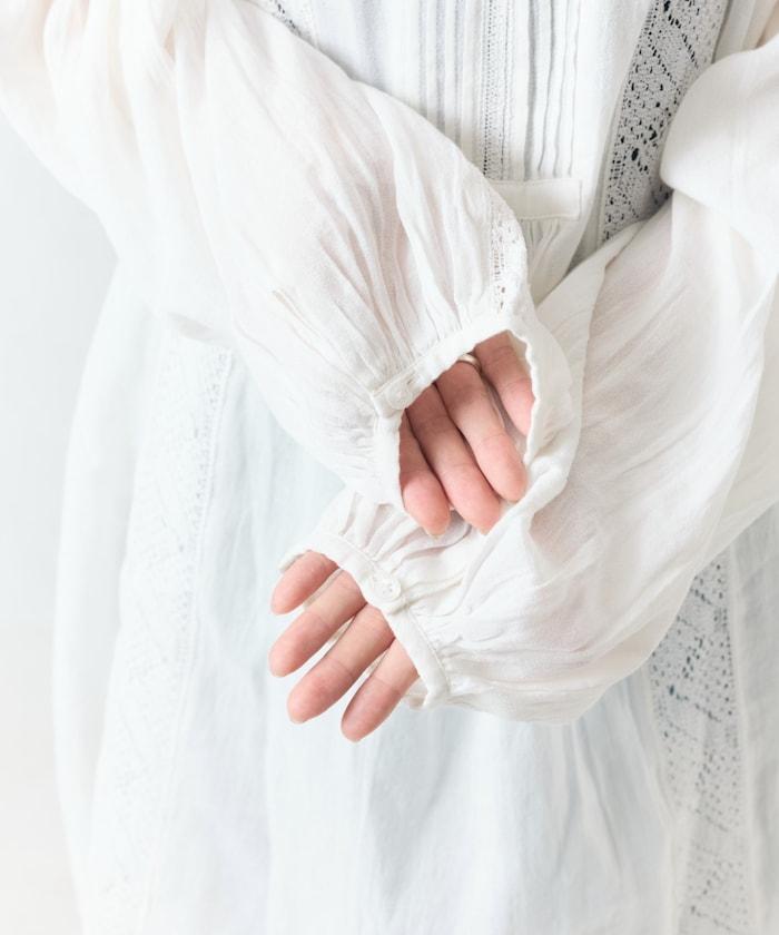 印度蕾絲褶飾長袖襯衫