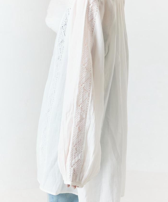 印度蕾絲褶飾長袖襯衫