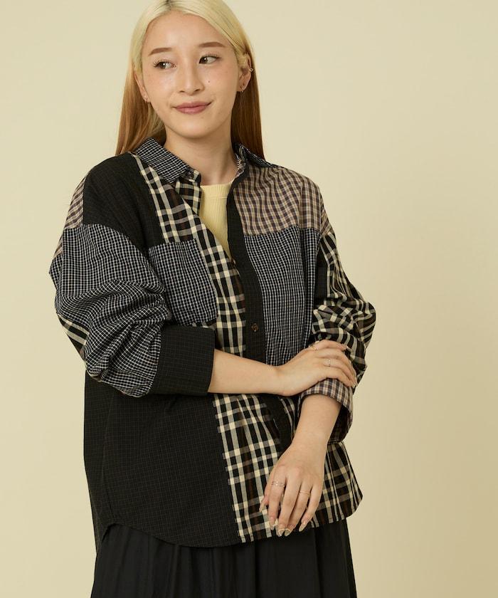 格紋拼接仿改造風襯衫