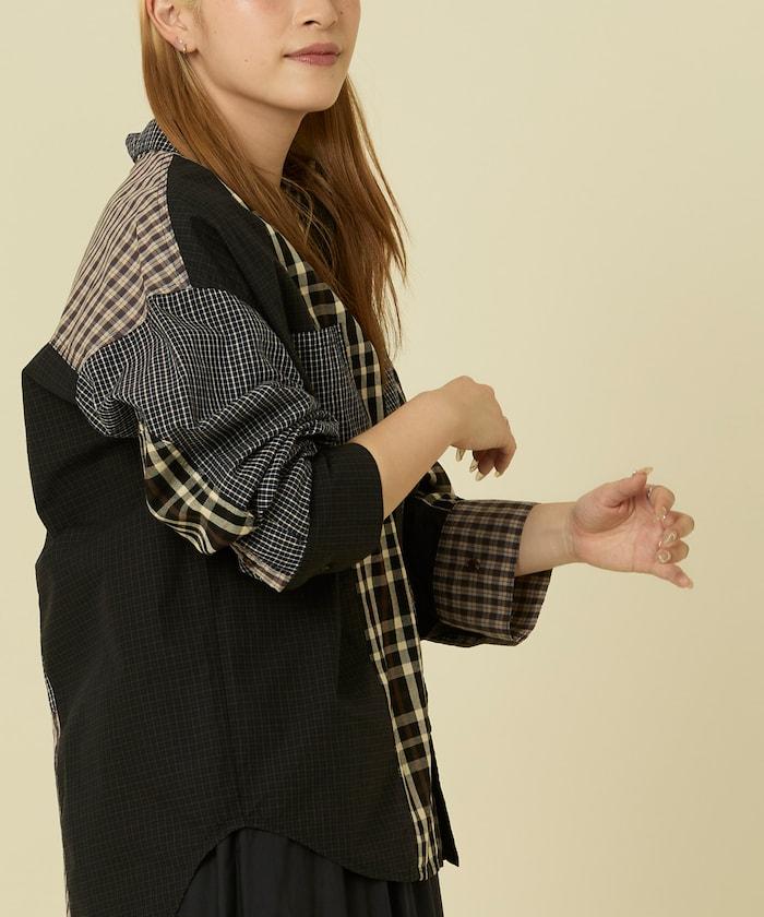 格紋拼接仿改造風襯衫